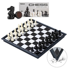 Snocyo Chess Set, Folding Chess Board, Magnetic Chess Pieces, Travel Chess Games Toys, Portable Chess Board Set, Educational Board Games Gifts, Blue Chess Board