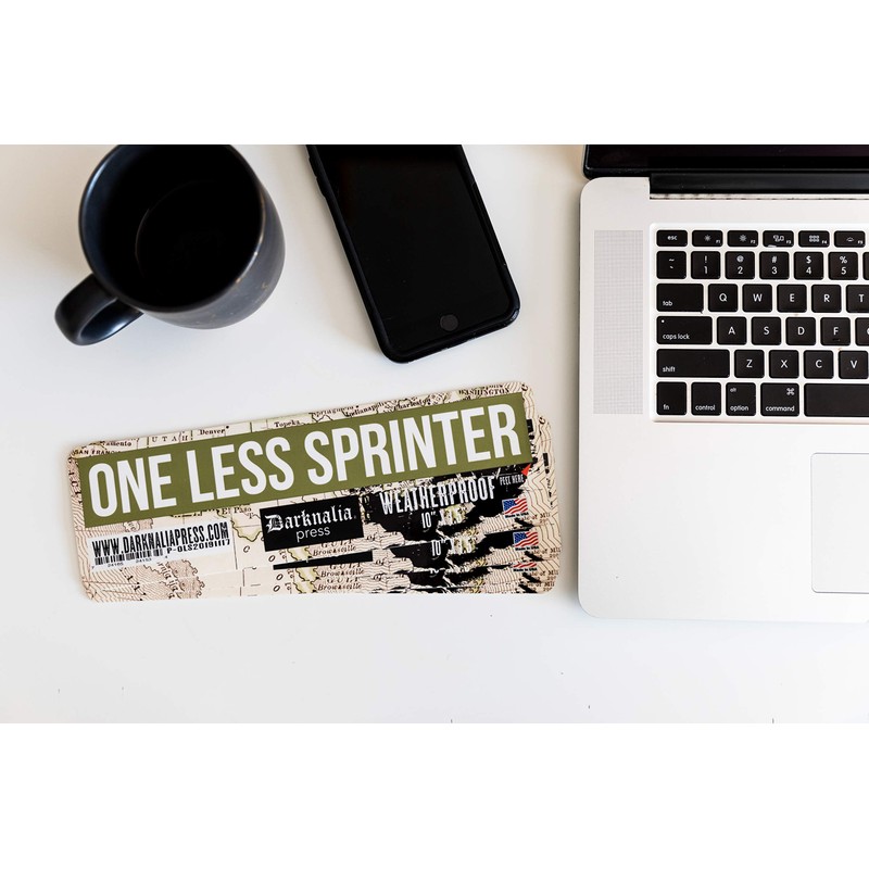 ONE LESS SPRINTER LARGE BUMPER STICKER [ Military Green/White 10"