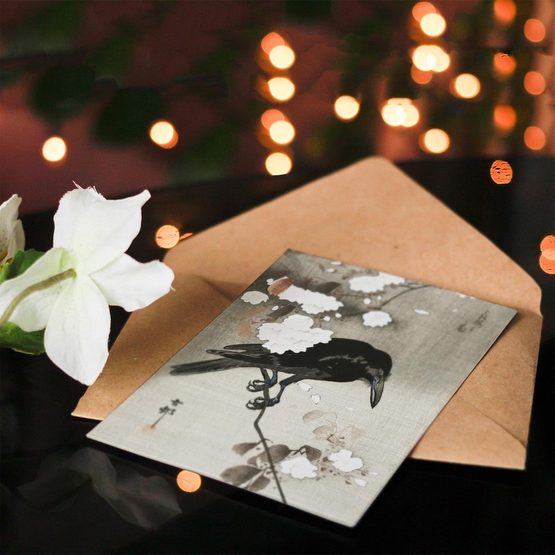 Artery8 Ohara Koson Japanese Art Card Crow With Cherry Blossom