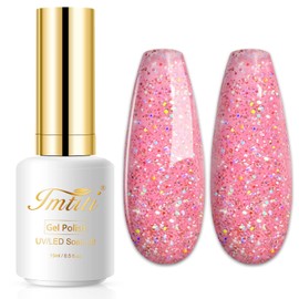 Imtiti Glitter Gel Nail Polish, 0.5 Fl Oz Pink Glitter Gel Polish Soak Off LED U V Nail Gel Polish Nail Polish DIY Nail Art Starter Manicure Salon Gel Nail Polish Kit for Women Girls