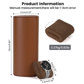BAIGIO Portable Watch Roll Watch Box with Watch Cushion Watch Box Case Travel 3 Compartments Watch Storage Travel Watch Case Watch Box Watches Storage Leather Watch Case for Men Women Dark Brown