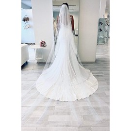 Wedding Bridal Veil Long Cathedral Chapel 1 Tier Bridal Veil Elegant Soft Tulle Floor Veil Cathedral with Comb Wedding Accessory (IVORY)