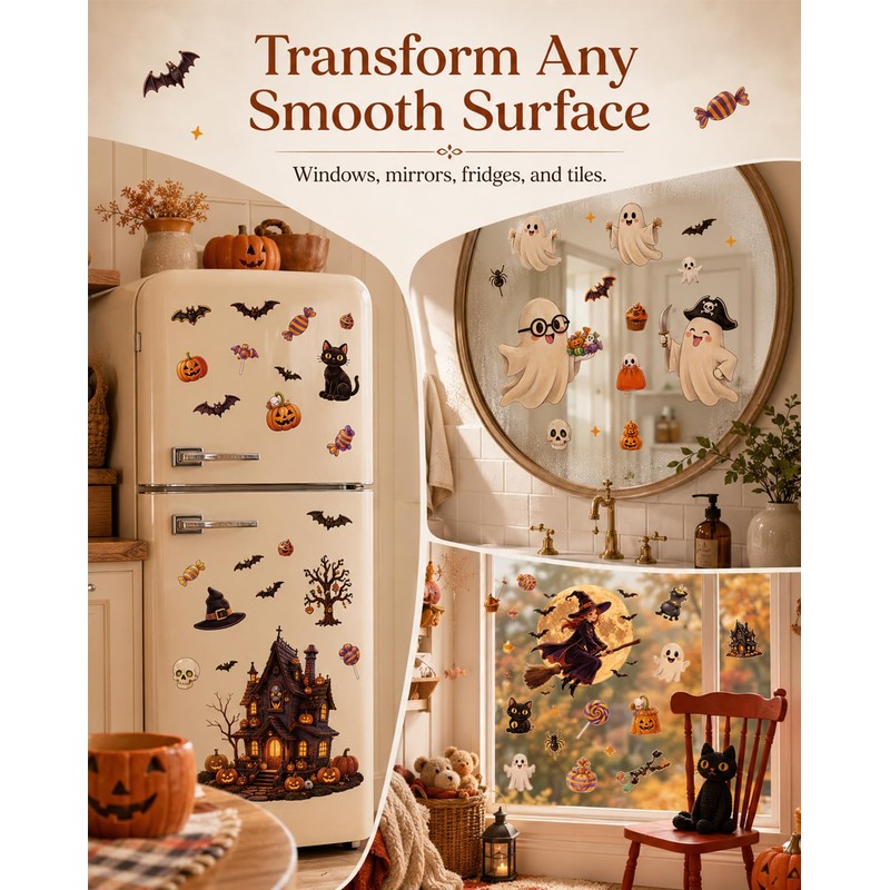 daunke 8 Sheets Halloween Window Clings 30x20cm, with Squeegee &