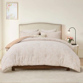 PANGUSHAN Comforter Set King Size, Paisley Damask Vintage Jacquard Fluffy Reversible Comforter Bedding Set for King Bed, Luxury Bed Set, All Season, Down Alternative, 3Pcs