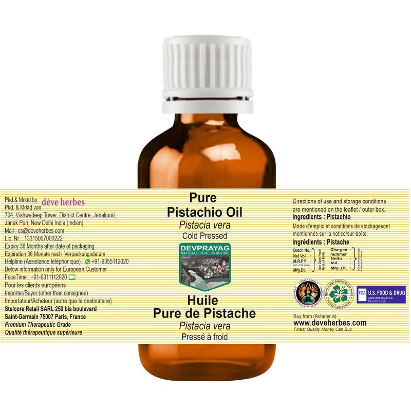 Devprayag Pure Pistachio Oil (Pistacia vera) Natural Therapeutic Grade Cold