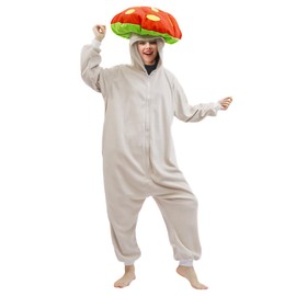 vavalad Mushroom Adult Onesie Pajamas Fungi Cosplay Costume Party Red Yellow Sleepwear for Women and Men Jumpsuit (US, Alpha, X-Large, Regular, Regular, Red Yellow)