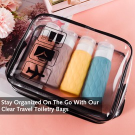 2 Pcs Clear Travel Toiletries Bag, Toiletry Bag with Zippers Travel Accessories Portable TPU Waterproof Cosmetic Makeup Bags for Women and Men (Black)