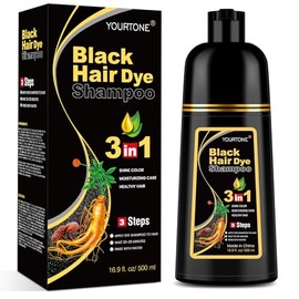 YOURTONE Champú de tinte para cabello negro 3 en 1 para cobertura de canas, champú para colorear el cabello para mujeres y hombres, ingredientes herba