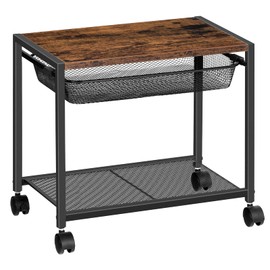 HOOBRO Mobile Printer Stand, 2-Tier Printer Cart with Storage Shelf, Adjustable Metal Mesh Basket, Machine Cart on Wheels, Industrial Style in Home Office, Rustic Brown and Black BF12PS01