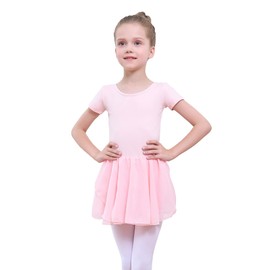 Ruikaisy Girls Ballet Dress Short/Long Sleeve Ballet Outfit Cotton Dance Dress Gymnastics Dance Leotard with Chiffon Skirt