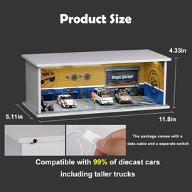 1:64 Model Car Display Case, Toy Car Parking Garage for Toy Car, Die Cast Model Car Display Box with LED Light and Acrylic Cover, Storage Case for Monster Trucks (Garage No. 5)