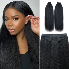 Invisi Edge Clip In Hair Extensions Human Hair 2 Pack 240g 16pcs Kinky Straight Invisible Clip Ins For Women Full Head Injected Clip Ins Remy Human Hair Extensions Natural Color 18inch