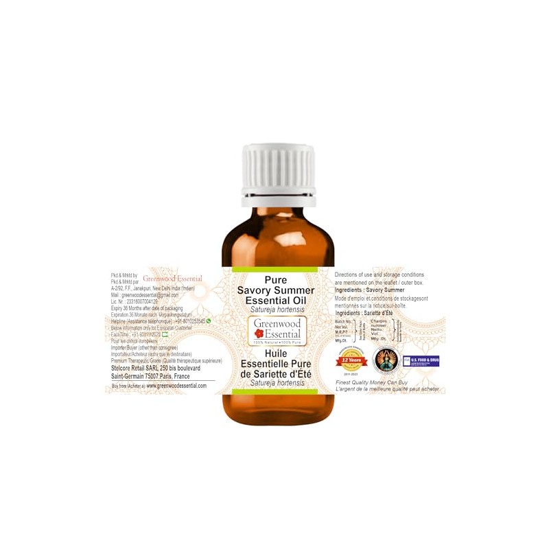 Greenwood Essential Pure Savory Summer Essential Oil (Satureja hortensis) Steam