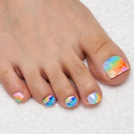 GLAMERMAID Tie Dye Press on Toenails Short, Color Toes Nails Press on with Design, Glue on Toe Nails Kit for Women, Reusable Fake Toenails Set, Acrylic Manicure Stick on Toenails Tip for Spring Summer