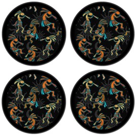 Silicone Non-Slip Drink Coasters with Removable Printed Absorbent Felt Pad - Set of 4 - Kokopelli - Image by Dan Morris