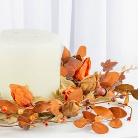 Artificial Fall Leaf and Acorn Candle Ring by Factory Direct Craft - Thanksgiving and Fall Foliage Small Wreath for Autumn Decorating and Displays (Size: 14 inch Diameter)