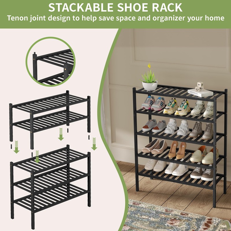 ROMGUAR CRAFT 3 Tier Bamboo Shoe Rack for Closet Free