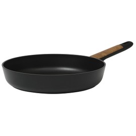 Oster Platinum Oxburg 12 Inch Frying Pan Forged Aluminum PFA Free Non-toxic Premium Ceramic Non Stick Interior Skillet, Kitchen Egg Pan, Omelet Pan - Black w/Wood Handles