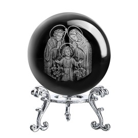 ZEERSHEE 3D Engraved Jesus Holy Family Crystal Ball Glass Jesus Statue Figurine Christian Religious Easter Gifts