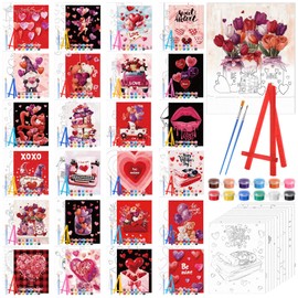 Blosssound 24 Set Easter Pre Drawn Canvas Pre Printed Canvas Painting with Easel Kits 5 x 7'' Stenciled Painting Panels Outline Board for Adult Student Beginner Party Favors DIY