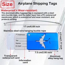Taicols 10 Pcs Aluminium Metal Luggage Tags, Airplane Shipping Tags, Business Card Holder, Travel ID Bag Tags, Baggage Identifier, Suitcase Tags for Travel