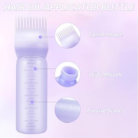 DUAIU DUAIU 3 Pack Hair Oil Applicator Bottle with Scalp Massager Comb C for Hair Dye, Relaxation & Gua Sha, Pink & Purple (2 Bottles + 1 Comb)