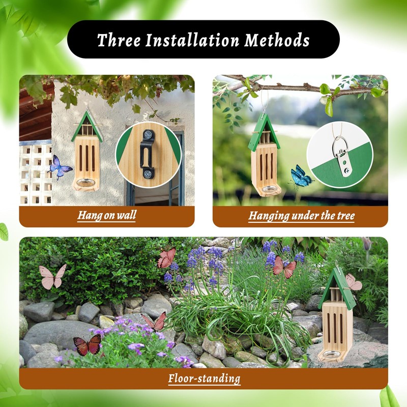 Butterfly House and Feeder for Outside, Wooden Butterfly House for