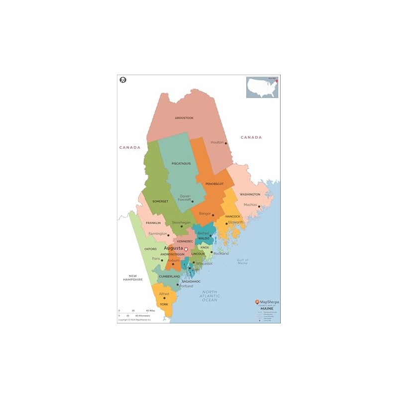 Maine Counties Map - Standard - 54.75 x 36 inches
