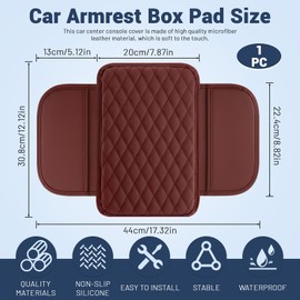 Huakaile Red Car Console Cover, Leather Car Center Console Cushion Pad with 2 Sided Pockets, Protective Car Armrest Cushion for Most Kinds of Vehicles Interior Accessories