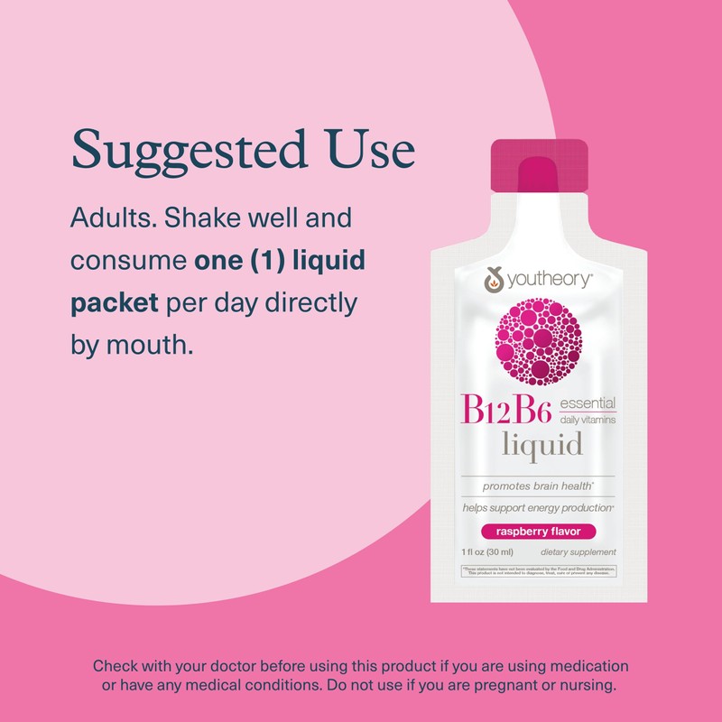 Youtheory Vitamin B12 B6, Daily Energy and Brain Support Supplement,