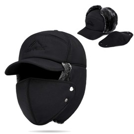 Men Thermal Trapper Hat Fur Lined Bomber Hat Winter Baseball Hat with Earflap Full Face Neck Warmer Russia Hat Cossack Hat Ushanka Cycling Balaclava Skiing Hat Adjustable Detachable Windproof Cover