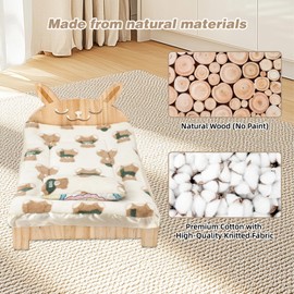Midollarle Upgrade Large Wooden Bunny Bed with Pillow and Mat, 2 in 1 Folding Pet Bed for Rabbit Guinea Pig Hamster Ferret Chinchilla Kitten Bunny Sleeping Habitat, Detachable Wood Small Animal Bed