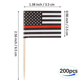 JBCD 200 Pcs American Thin Line Flags Cupcake Toppers (Red Line)