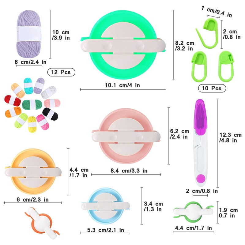 Pompom Maker Kit 6 Pom, 12 Pcs Handmade Pom Pom