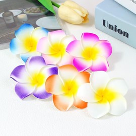 2Pcs 7cm Premium Foam Plumeria Hair Clips - Hawaiian Flower Barrettes for Thick Hair, Beach Weddings, Tropical Party - Secure Grip and Non-Fade (White/Pink)