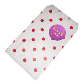 CuteBox Company 100pcs 5" x 7" Red Polka Dot on White Flat Paper Gift Bags with 100pcs 1.5" Purple/Gold Thank You Stickers for Retail, Packaging, Party Favors, Birthdays, Weddings