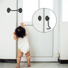 2Pcs 100mm Black Gate Hook Stainless Steel Cabin Hook，4 Inch Hook and Eye Latch ，Door Latch with Mounting Screws Apply to Wooden Gates，Garage Door,Window