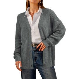 Arach&Cloz Women's Cardigan Sweaters 2025 Fall Mohair Wool Blend Lightweight Button Down Oversize Long Sleeve Fashion Chunky Ribbed Knit Coats Trendy Business Casual Outfits Dark Gray XL