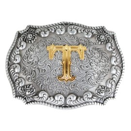 3D Letter Western Cowboy Belt Buckle Letter A~Z (Except H and V) for Men and Women, T, l