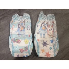 Luvs New Bluey diaper pullup sample lot, Luvs size 8, Easy Ups size 6T-7T