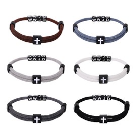 Flonge 6 Pcs WWJD Bracelet: Christian Cross Braided Bracelet Adjustable Rope with Wristband Knot Religious Gift for Men Women