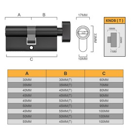 Bwintech Keyed Alike 35T/35 mm Euro Brass Cylinder, 70 mm Key/Key Cylinder Lock with 10 Horizontal Brass Keys, Anti Picking, Anti Drilling, Anti Bumping, Black Surface