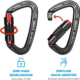 3 Clips de Mosquetón de 25 KN,Mosquetones de Aluminio de Aviación con Bloqueo de Tornillo,Certificado UIAA，Luz y Fácil de Operar，Ideal para Escalada en Roca, Montañismo, Trabajo Aéreo
