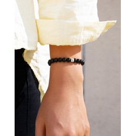 Landorilo Natural Healing Gemstone Crystal Bracelet, 6mm Black Tourmaline with 925 Sterling Silver Beads, Women Men Initial Bracelets, Valentine's Day, Christmas, Birthday Gift. Offer A-Z.L