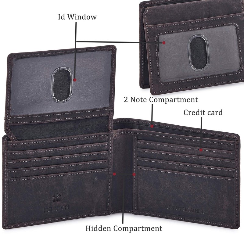 COCHOA Men's Real Leather RFID Blocking Stylish Bifold Wallet with
