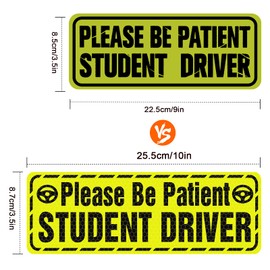 QSUM Student Driver Magnet Safety Sign for Car, 3Pcs 10x3.5inch Highly Reflective Magnet Sticker for Novice or Beginner (Yellow)