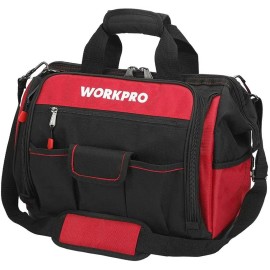 WORKPRO 16" Wide Mouth Tool Bag with Water Proof Rubber Base For Tool Storage