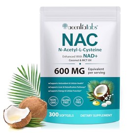 NAC Supplement 600mg with NAD+ & MCT Oil – N-Acetyl L-Cysteine Antioxidant for Glutathione Support – Liver Health & Cellular Energy Support – 300 Softgels – Non-GMO, Gluten Free – 100 Day Supply