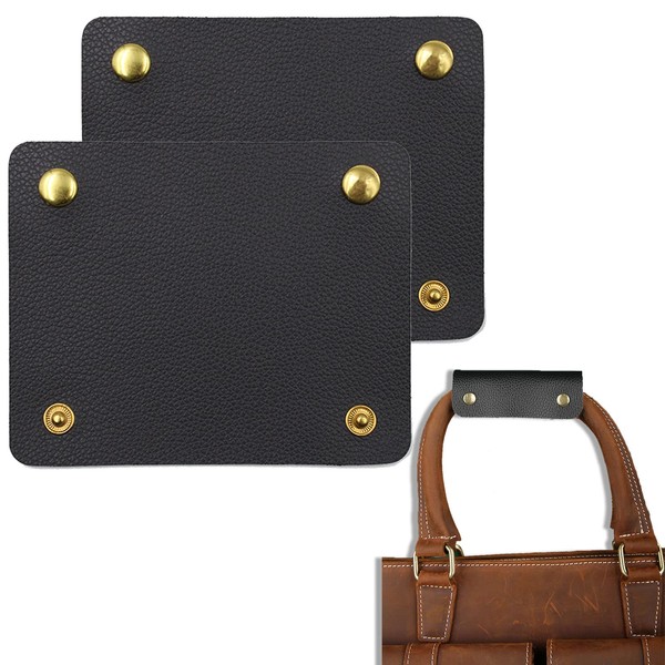 DFsucces Leather Bag Handle Cover, Set of 2, Soft Grip Tote Bag, Tote Bag, Business Bag, Handle Cover with Anti-Slip Grip (Black)