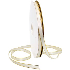 Morex Ribbon Gold Edge Satin Ribbon, 3/8" x 100 Yd, Antique White